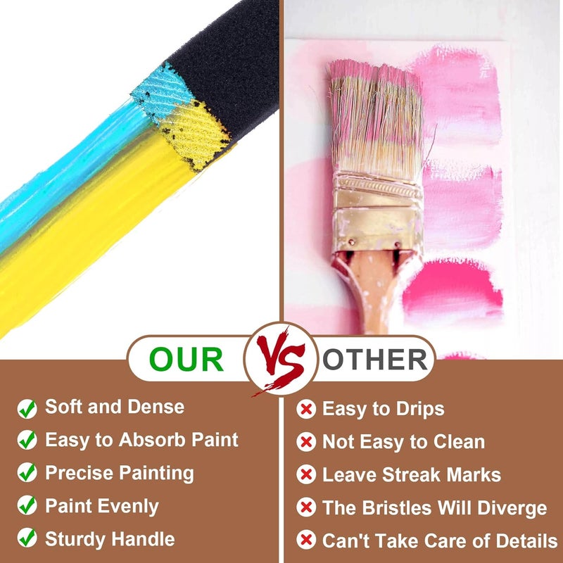 YAOJOE 5 PCS 1" Foam Paint Brushes, Reusable Wood Handle Sponge Brushes for Staining, Flexible Craft Foam Brushes for DIY Painting, Varnishes, Cleaning - Black - Image 4